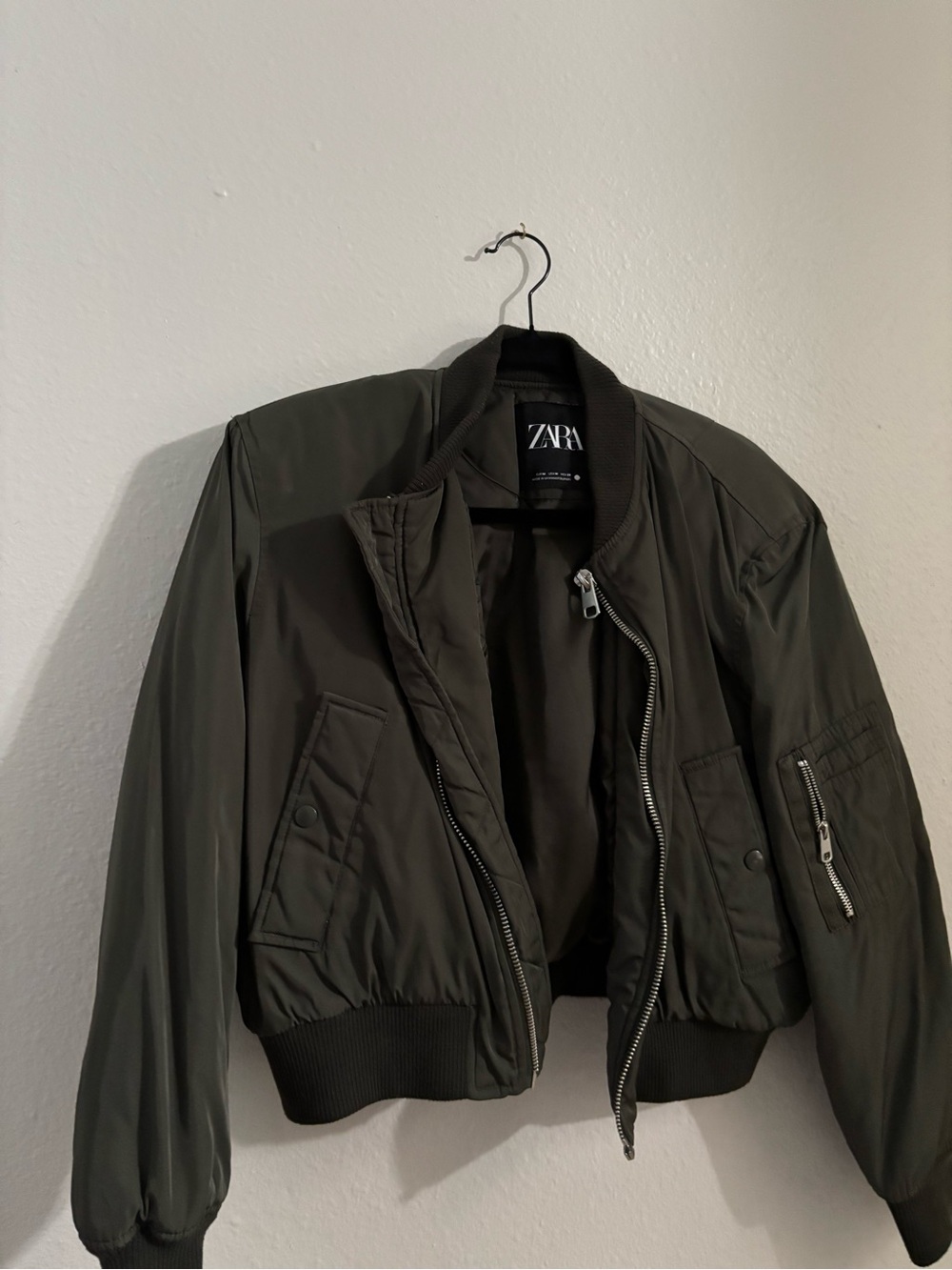 ZARA Olive Bomber Jacket with Ribbed Hem